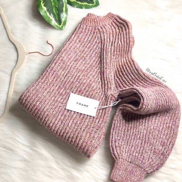 Frame Denim Sweaters - New FRAME Marled Knit Puff Sleeve Pink Sweater